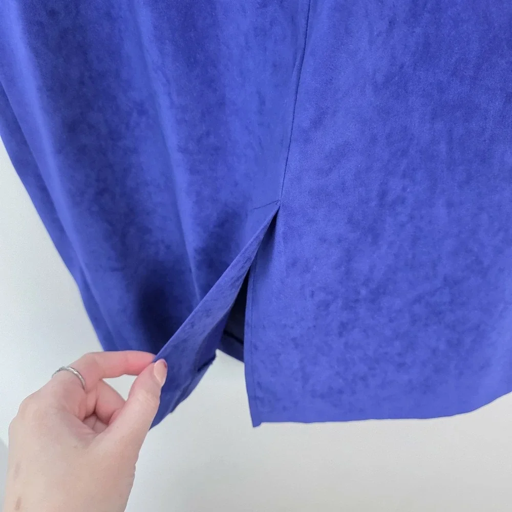 Leslie Fay Blue Faux Suede Elastic Waist Versatile Straight Midi Skirt‎ Size 10